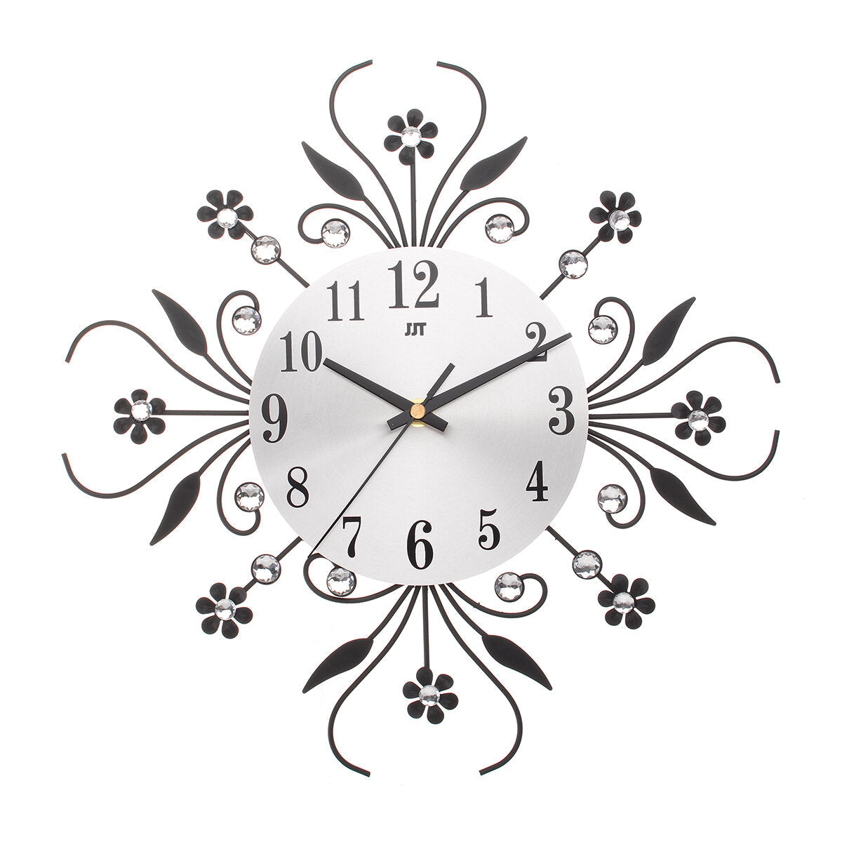Large 3D Luxury Wall Clock Metal Modern Art Diamonds Flower Home Room Decor