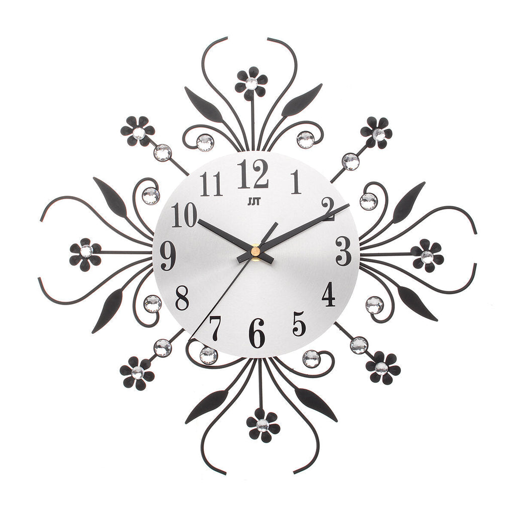 Large 3D Luxury Wall Clock Metal Modern Art Diamonds Flower Home Room Decor