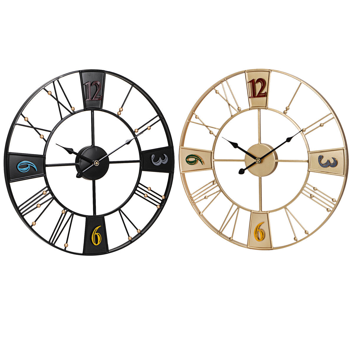 50/60 CM Roman Iron Bead Black/Silver/Gold Digital Wall Clock without Battery