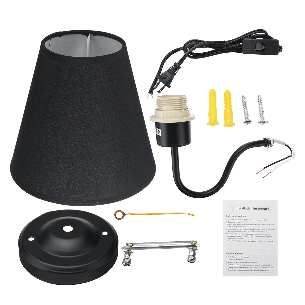 Wall Light American Style Bedroom Wrought Iron Retro Bedside Lamp with Power Switch Cord Without Bulb
