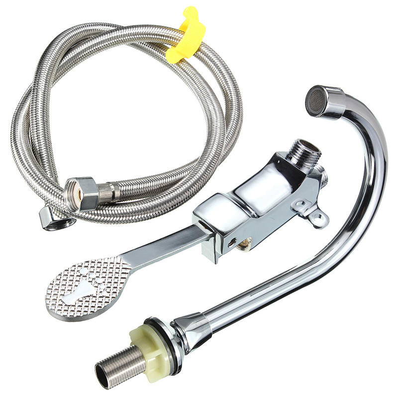 Single Cold Faucet Outlet Foot Plate 1m Flexible Hose Pedal Valve Lab Home Kitchen Basin Tap