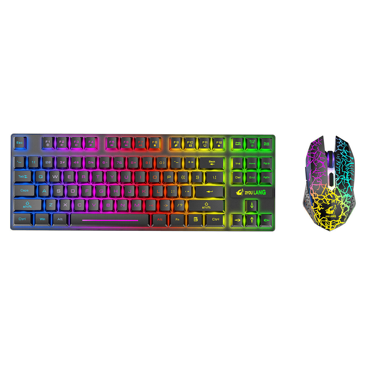 Wireless Keyboard Mouse Set 87 Keys 2.4GHz Wireless Rechargeable Colorful Backlit Keyboard 2400DPI Mouse Combo for Home Office