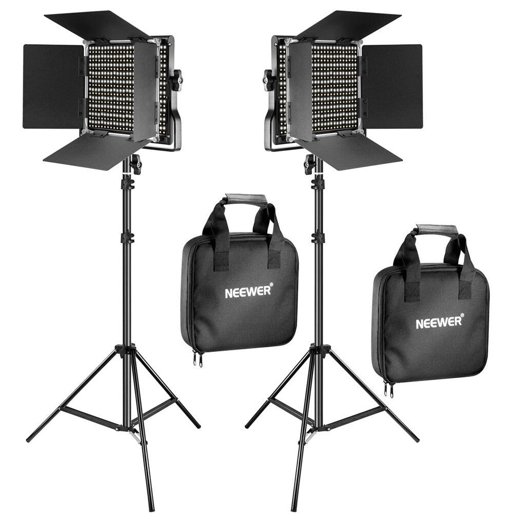 Bi-color 660 LED Video Light With Lighting Stand Kit 3200-5600K CRI 96+ Dimmable Lamp with U Bracket for Studio Photography Video Shooting 2 Pieces