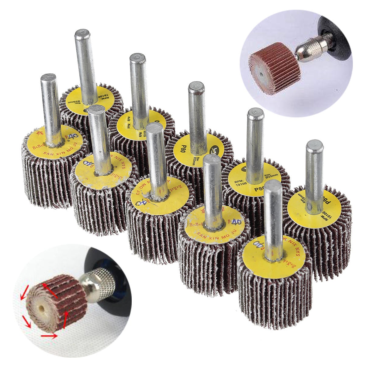 10pcs 25mm 40&80 Grit Flap Wheel Disc Set Sanding Drill Abrasive Sandpaper Polishing Tool