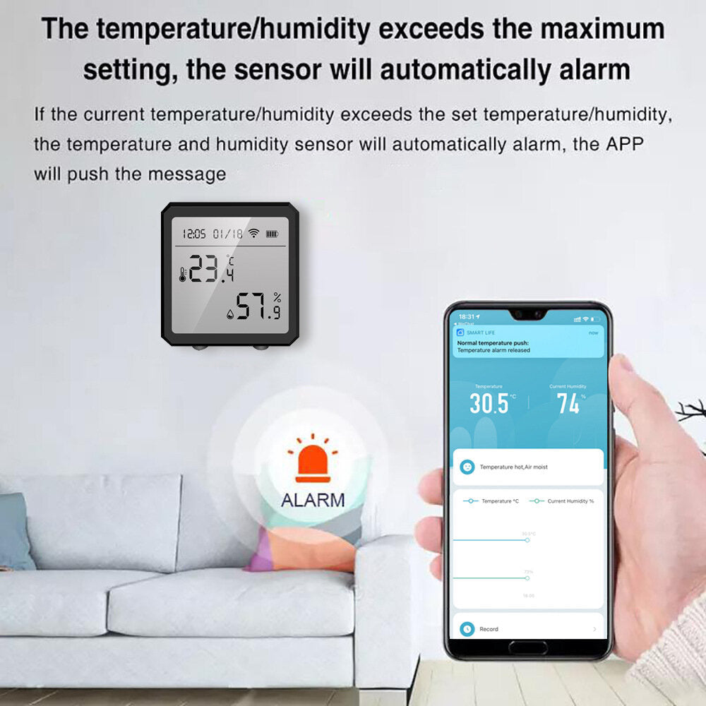 WiFi Smart Digital Temperature and Humidity Sensor Detector with LCD Date Time Display Support Alexa Google Home