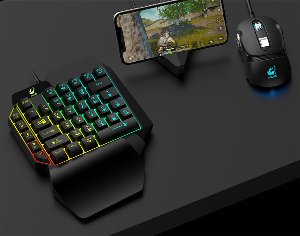 Wired Single Hand Keyboard & Mouse Combo Set One Handed Mechanical Keyboard 3200 DPI Mouse for Computer PC PUBG Gamer