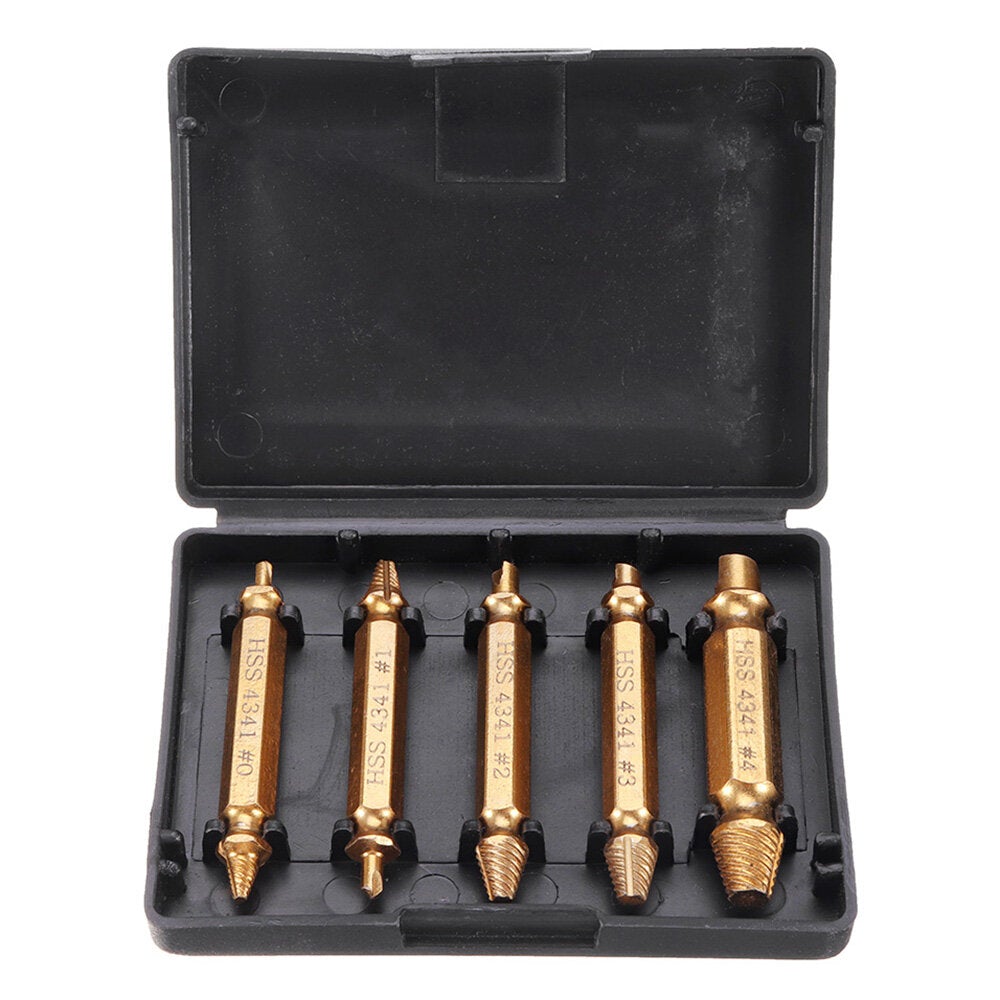 5Pcs Golden Damaged Screw Extractor Drill Bits Guide Set Broken Speed Out Stud Stripped Screw Remover Tool