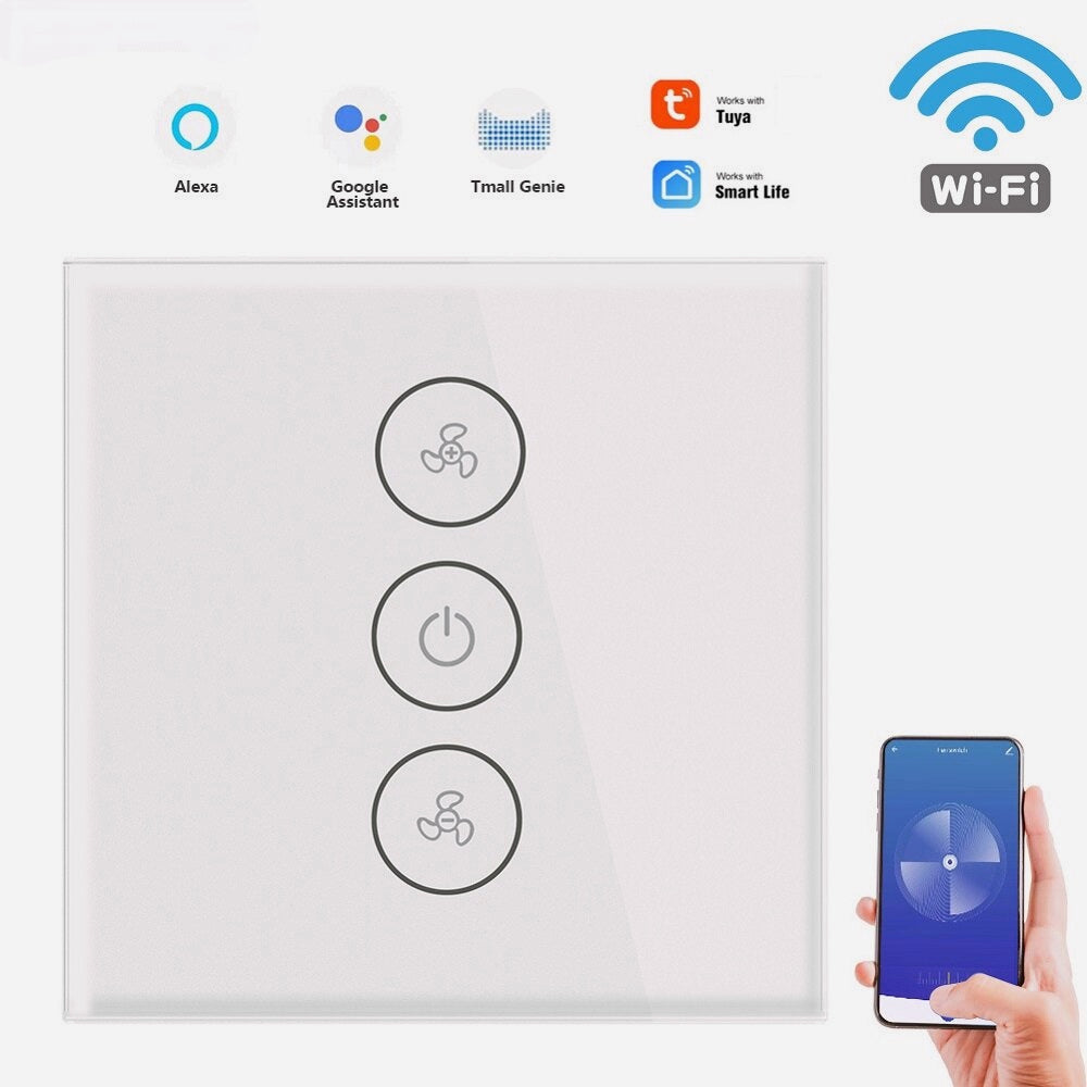 Touch WiFi Ceiling Fan Switch EU/US Remote Timer Speed Wall Glass APP Control Work with Alexa Google Home