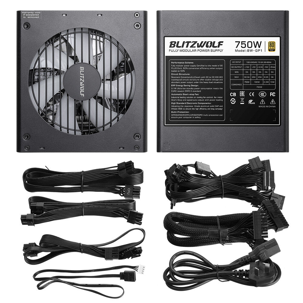 550/750W ATX Fully Modular Power Supply 80Plus Gold Certified With ARGB Fan 7 Prevention Technology Full Voltage Support Fan Auto ON/OFF