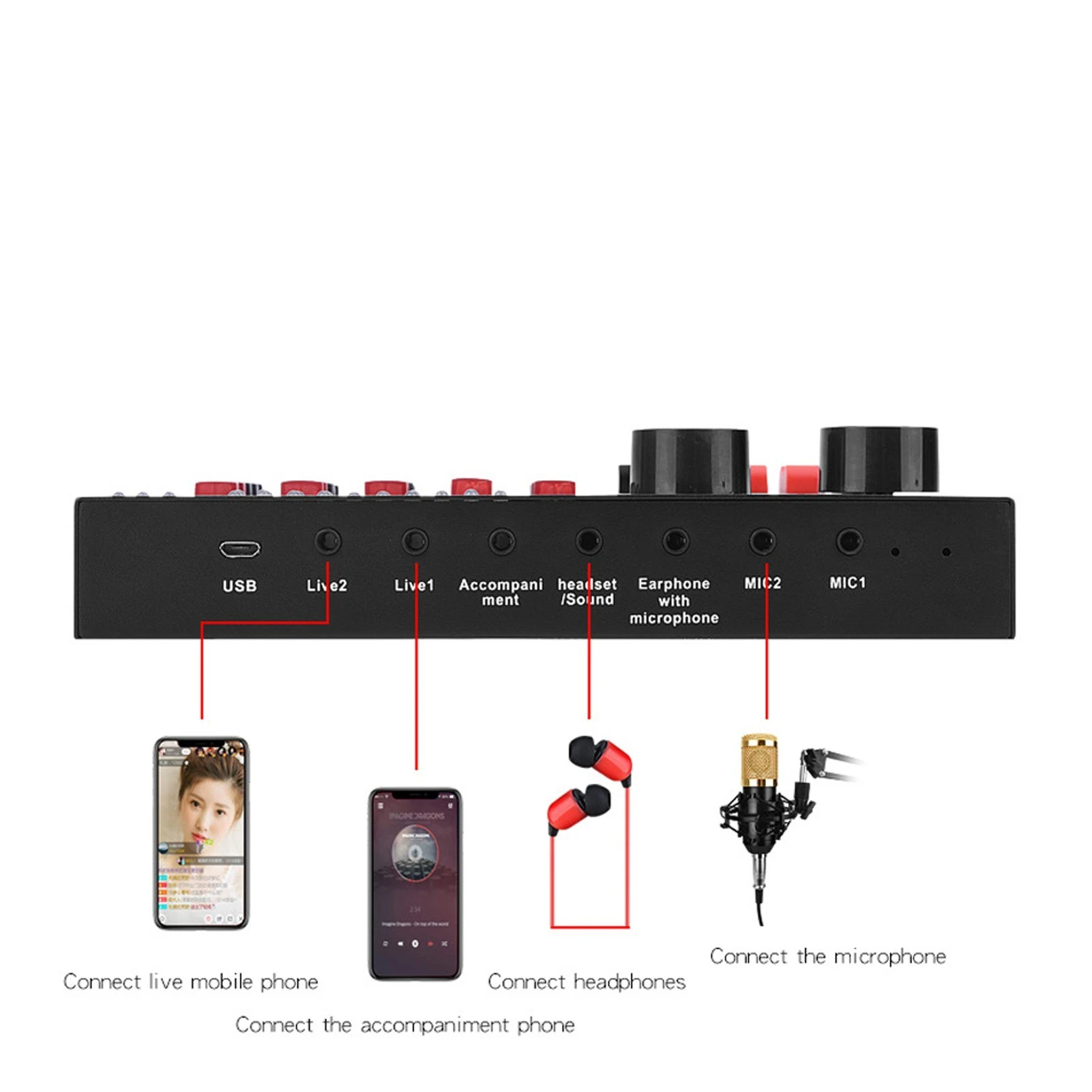 Voice Changer Sound Mixer Board For Live Card Multiple Effects Audio Singing Equipment