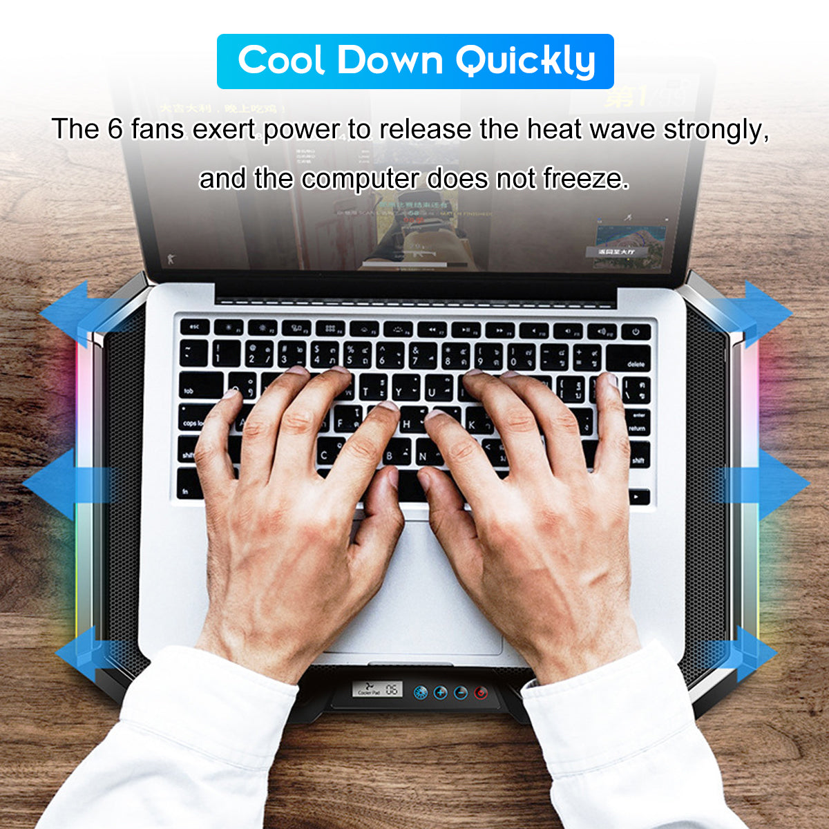 LCD Screen Notebook Cooler 6 Fan 6 Light Key Controlled RGB luminescence Computer Cooling Base Laptop Cooling Pads