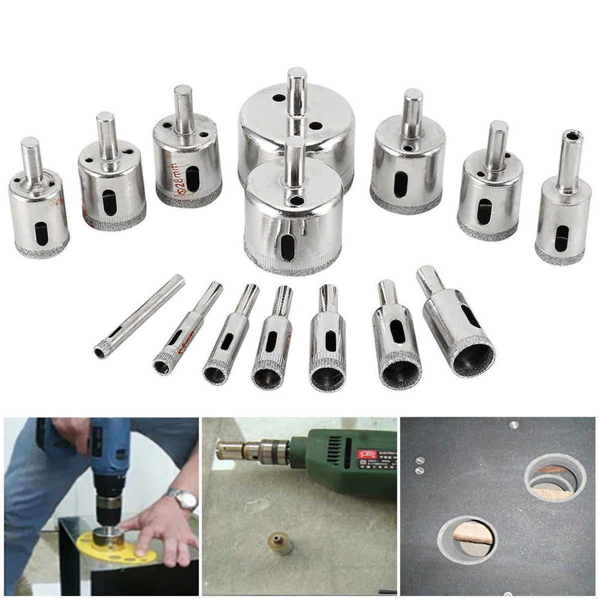 15pcs 3-42mm Diamond Hole Saw Cutter Set Tile Ceramic Glass Porcelain Marble Drill