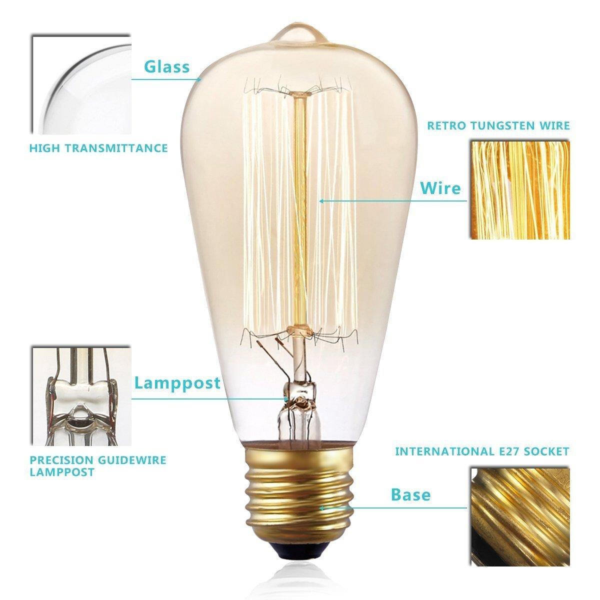 E27 60W Vintage Warm White Incandescent Antique Edison Light Bulb for Home Indoor AC110V 220V