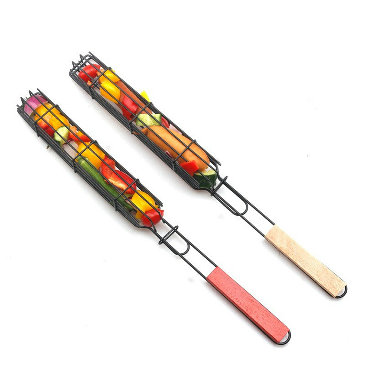 Barbecue Grilling Basket Kabobs Skewers Rack Hot Dog Sausage Rotisserie BBQ Tool