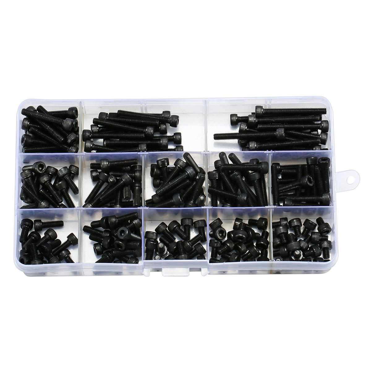 195Pcs M4 12.9 Grade Carbon Steel Hex Socket Cap Head Screw Bolts Assortment Set