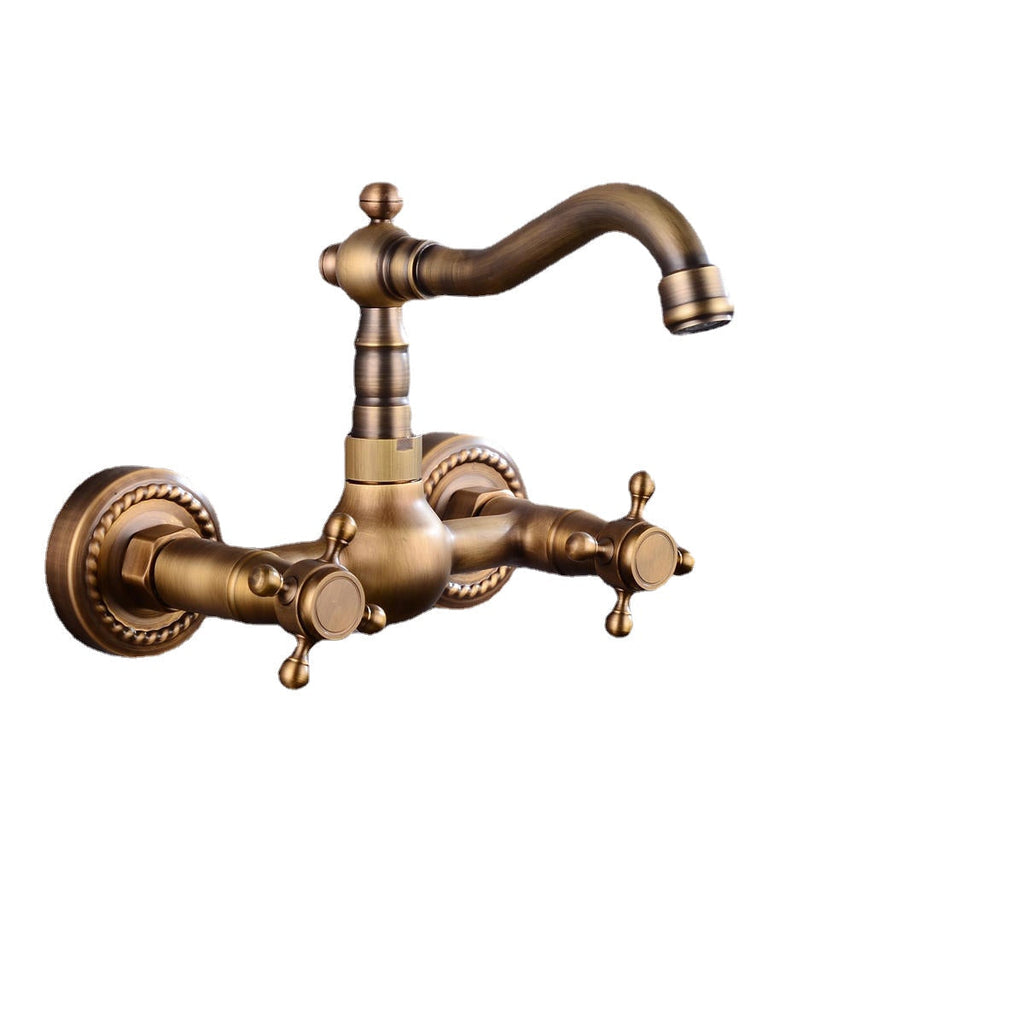 European Type Pure Copper Double Handle Cold Heat Enters Wall Faucet Rotate 360 Kitchen