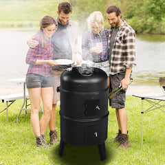 3-in-1 Portable Round Charcoal Smoker Roaster BBQ Grill With 354 Square Inches Cooking Space Built-in Thermometer Garden Outdoor Cooking