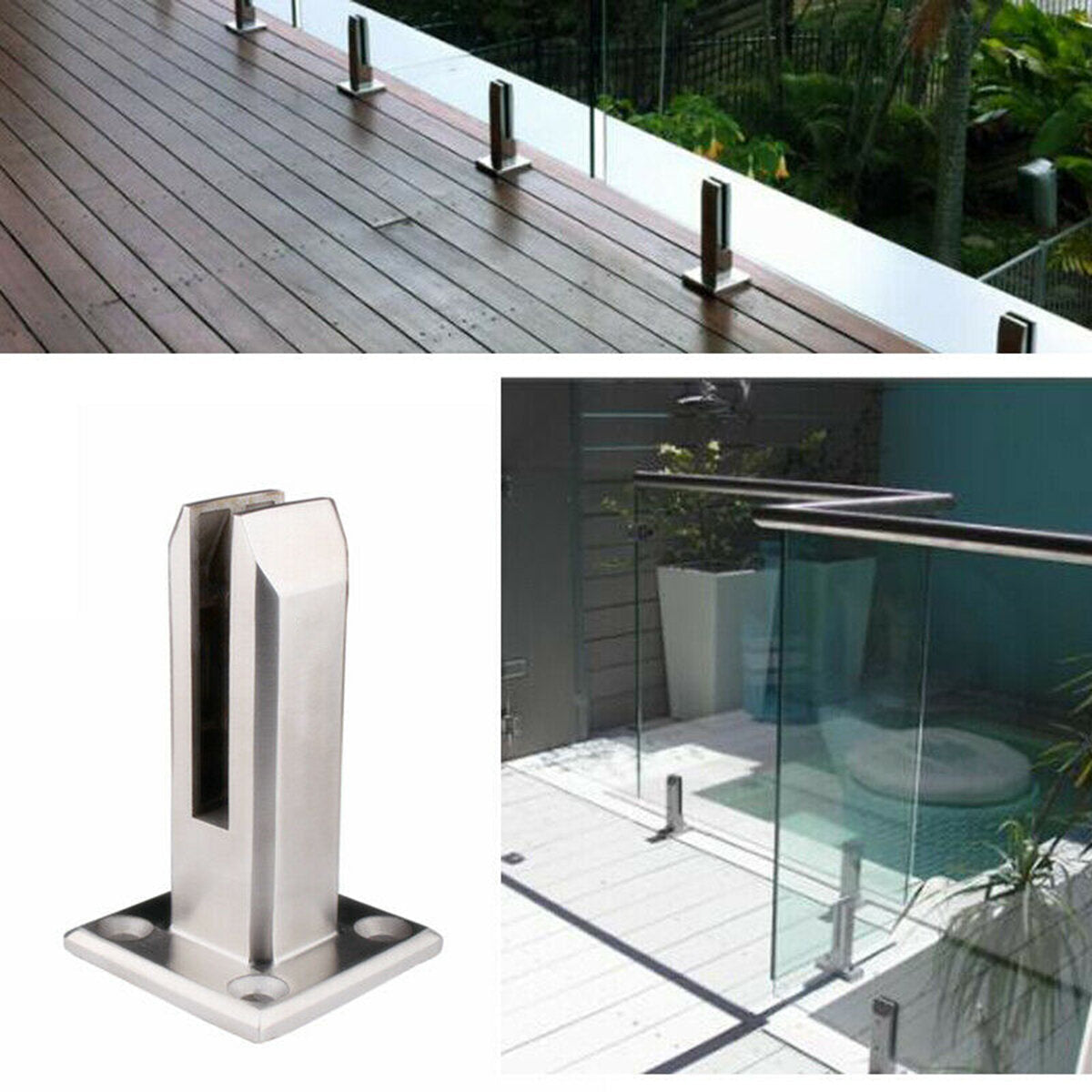 Stainless Steel Glass Clip Swimming Pool Floor Fixing Accessories Base