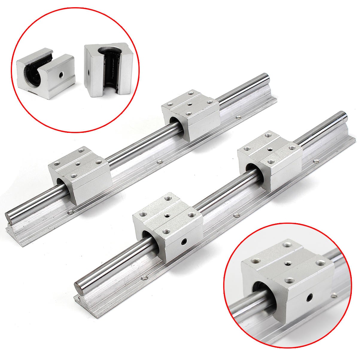 2pcs 300mm Supported Rails With 4pcs SBR12UU Pillow Bearing Blocks