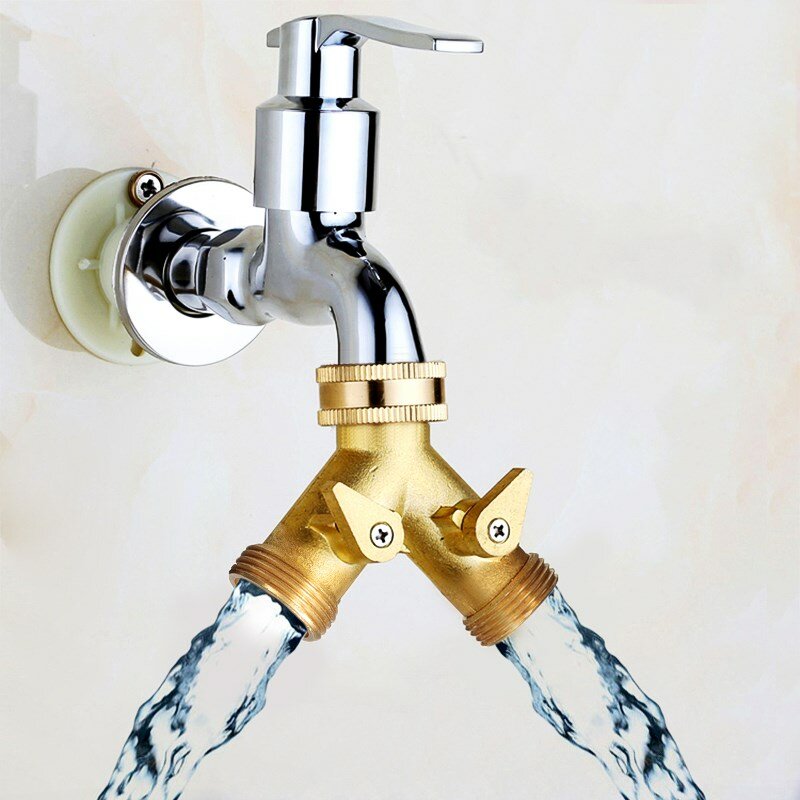 3/4 " Brass Garden Irrigation Hose Splitter Faucet Manifold 2 Way Y Shape Adapter Pipe Tap Connector