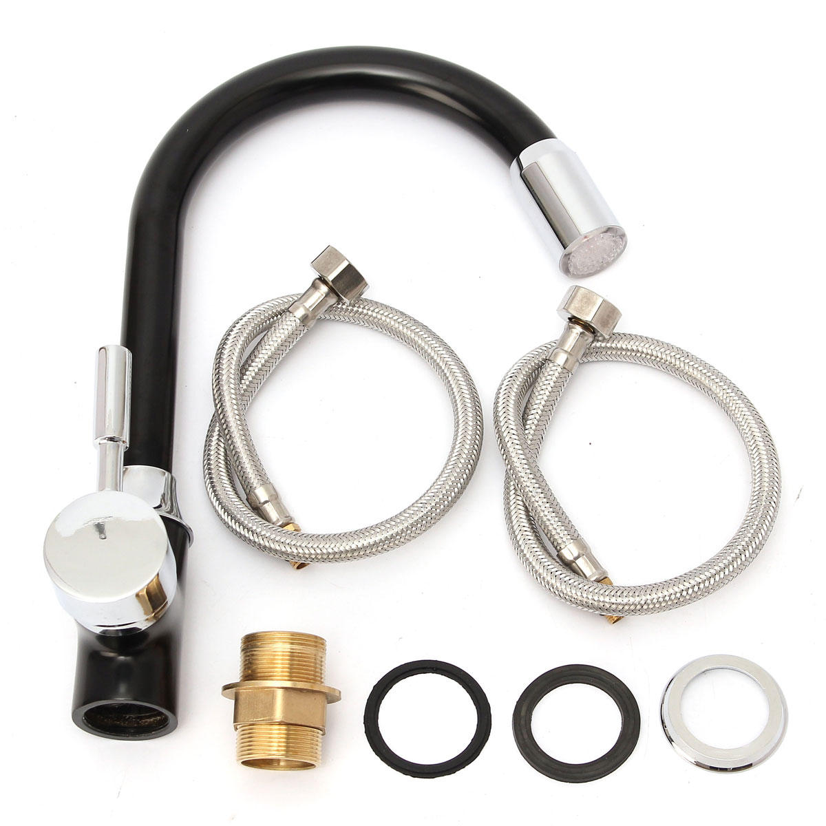 Black Plating Kitchen Sink Hot Cold Faucet Single Handle LED 3 Colors Changing Basin Mixer Tap