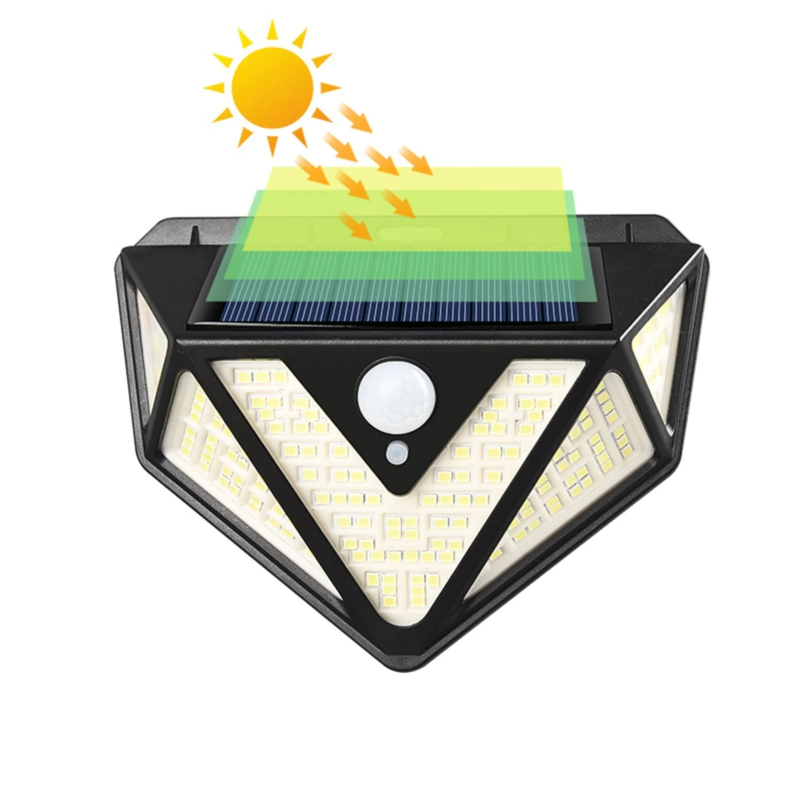 IP65 Solar Body Induction Wall Lamp Patio Stair Light 5 Illumination Surfaces 166 LEDs