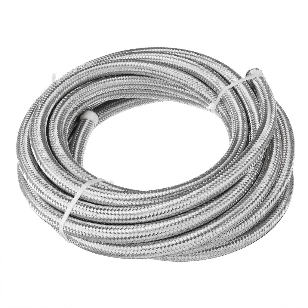 20FT Fuel Hose Oil Gas Line Nylon Stainless Steel Braided Silver Black