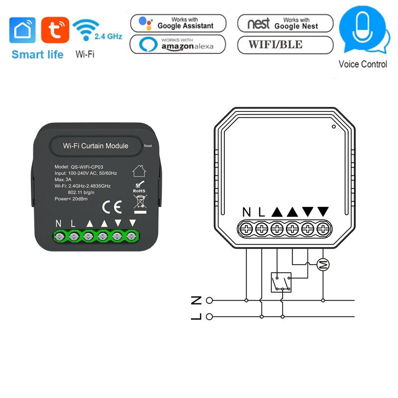 WiFi Smart Curtain Switch QS-WIFI-CP03 Remote for Electric Roller Shutte Blinds Living the 240V 3A