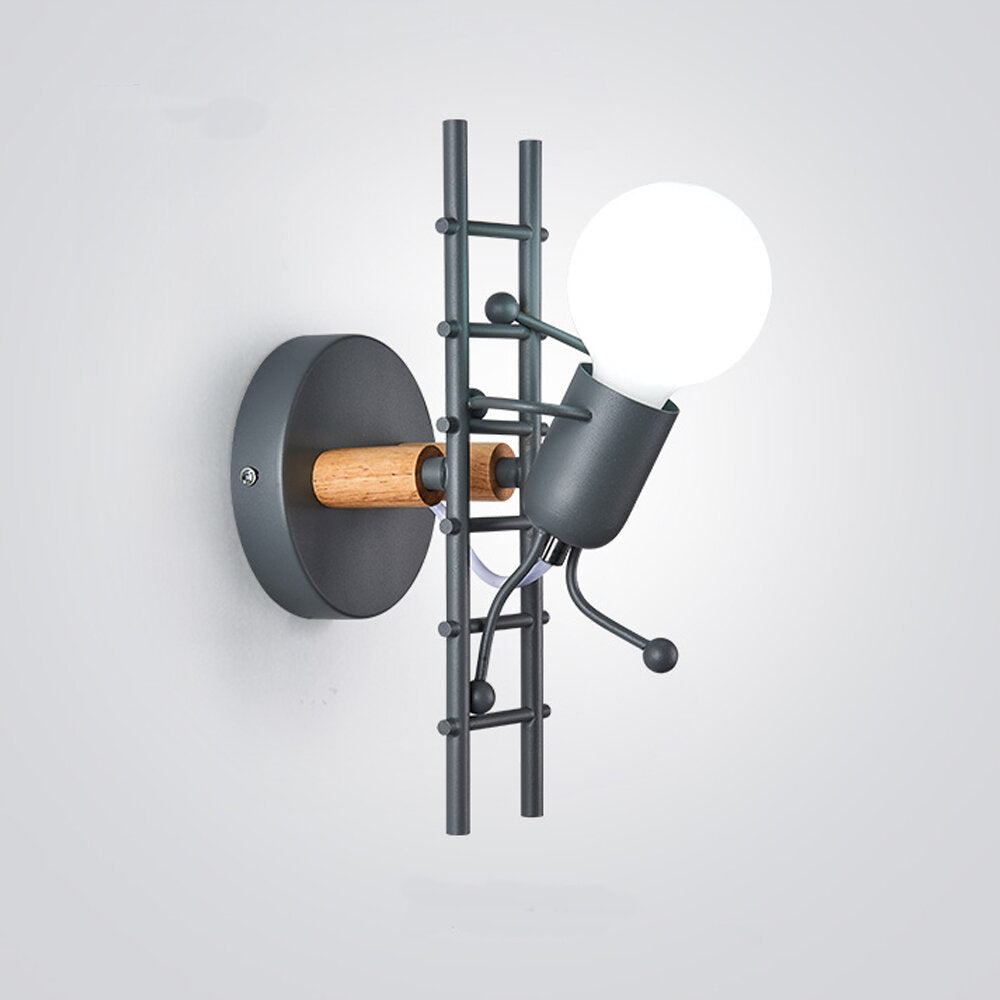 Wall Lamp Creative Small Man Iron Lights Metal Simple Cartoon Robot Sconce Lamps For Indoor Art Decor Light Without Bulb