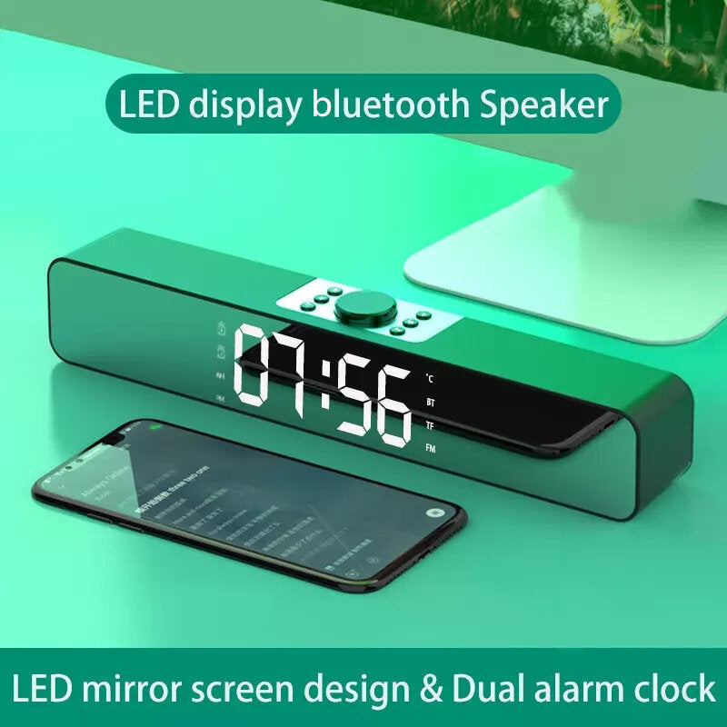 Alarm Clock Bluetooth Speaker With LED Digital Display Wired Wireless Home Theater Surround Sound Bar