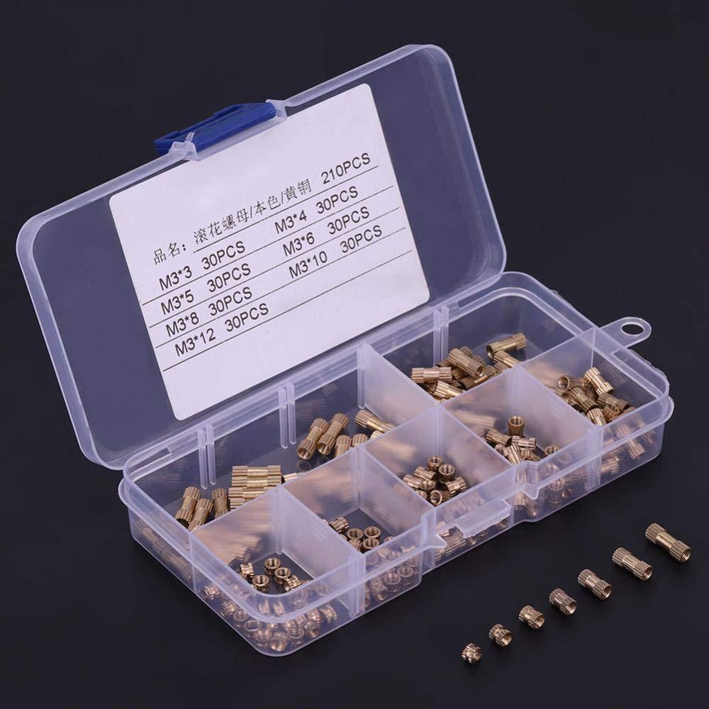 M3BN7 210Pcs M3 Brass Cylinder Knurled Threaded Round Insert Embedded Nut Assortment Set