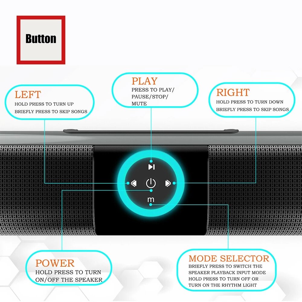 Wireless Bluetooth 5.0 Speaker Sound Bar Subwoofer Stereo LED Flashlight RGB Speaker Home Theater Surround Soundbar with Remote Control