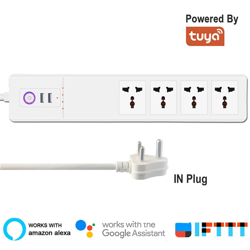 Smart Power Strip 16A Universal With 4 Outlets/2* USB Ports Remote Voice Control Indian Plug Sockets Compatible With Amazon Alexa Google Home 2500W