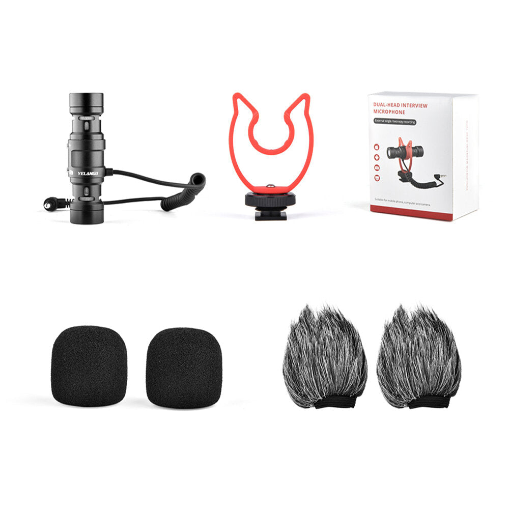 Microphone Double Directional Noise Reduction Recording for Mobile Phone DSLR Interview Broadcast Vlogging YouTube