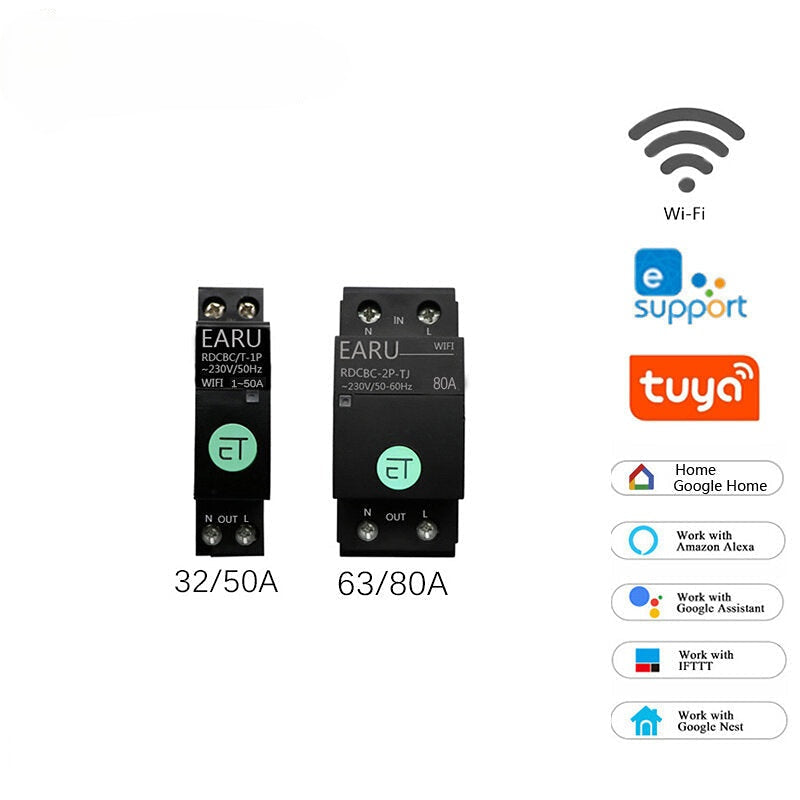Smart Light Switch WIFI 63/80A Single Phase Circuit Breaker Timer Relay Switch Voice Remote Control Works With Tuya eWeLink APP Alexa Google Home