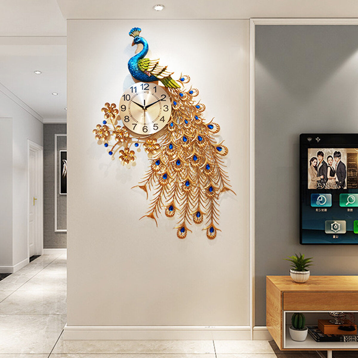 3D DIY Peacock Wall Clock Metal Modern Digital Home Office Bedroom Decoration