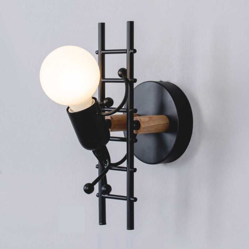 Wall Lamp Creative Small Man Iron Lights Metal Simple Cartoon Robot Sconce Lamps For Indoor Art Decor Light Without Bulb