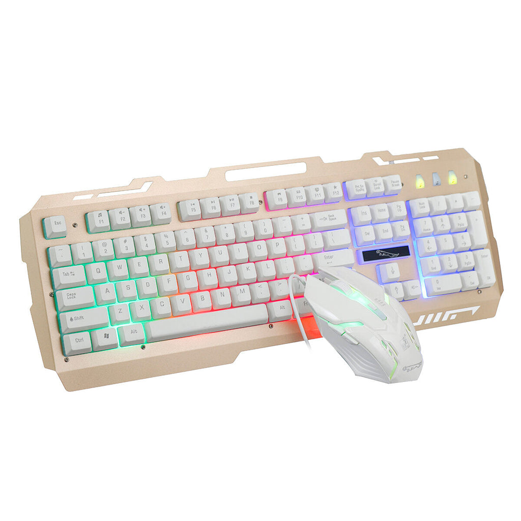 Mechanical Feel Wired Gaming Keyboard & Mouse Set 104 Keys USB Wired Keyboard 2400DPI Ergonomic Mouse LED Luminous Rainbow Backlit