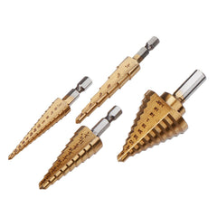 4Pcs High Speed Steel Titanium Coated Step Drill Bit 1/4 Hex Shank HSS