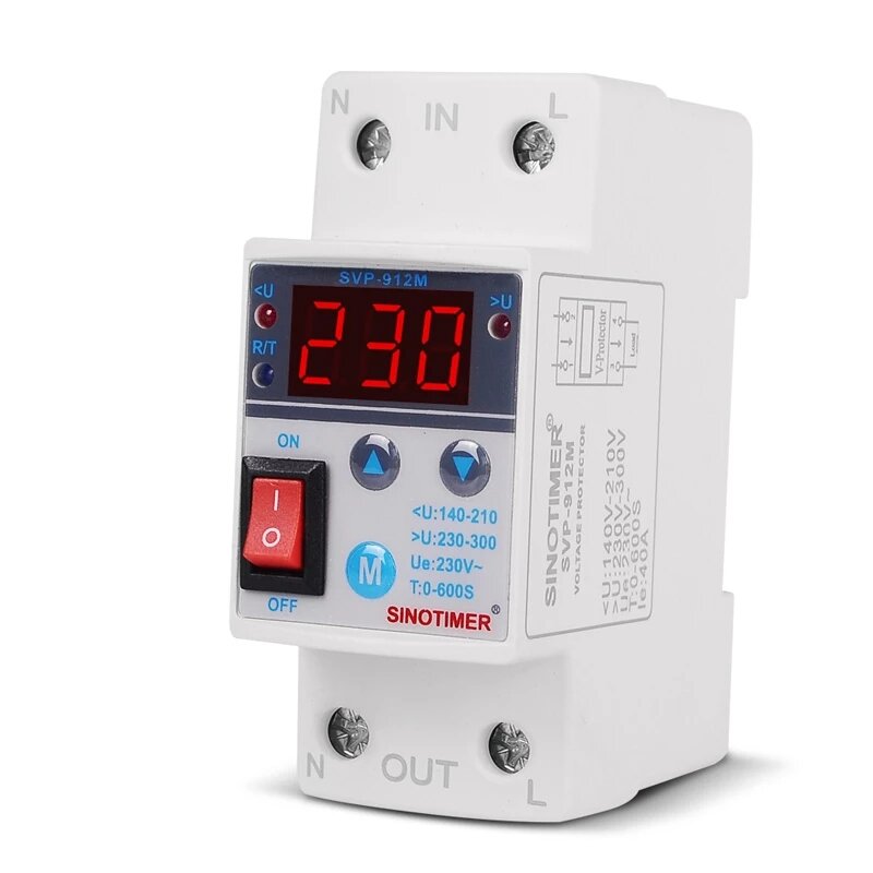 Din Rail Adjust Reconnect Over and Under Voltage Protector Relay Protective Overvoltage Protection ON/OFF Rocker Switch,220V