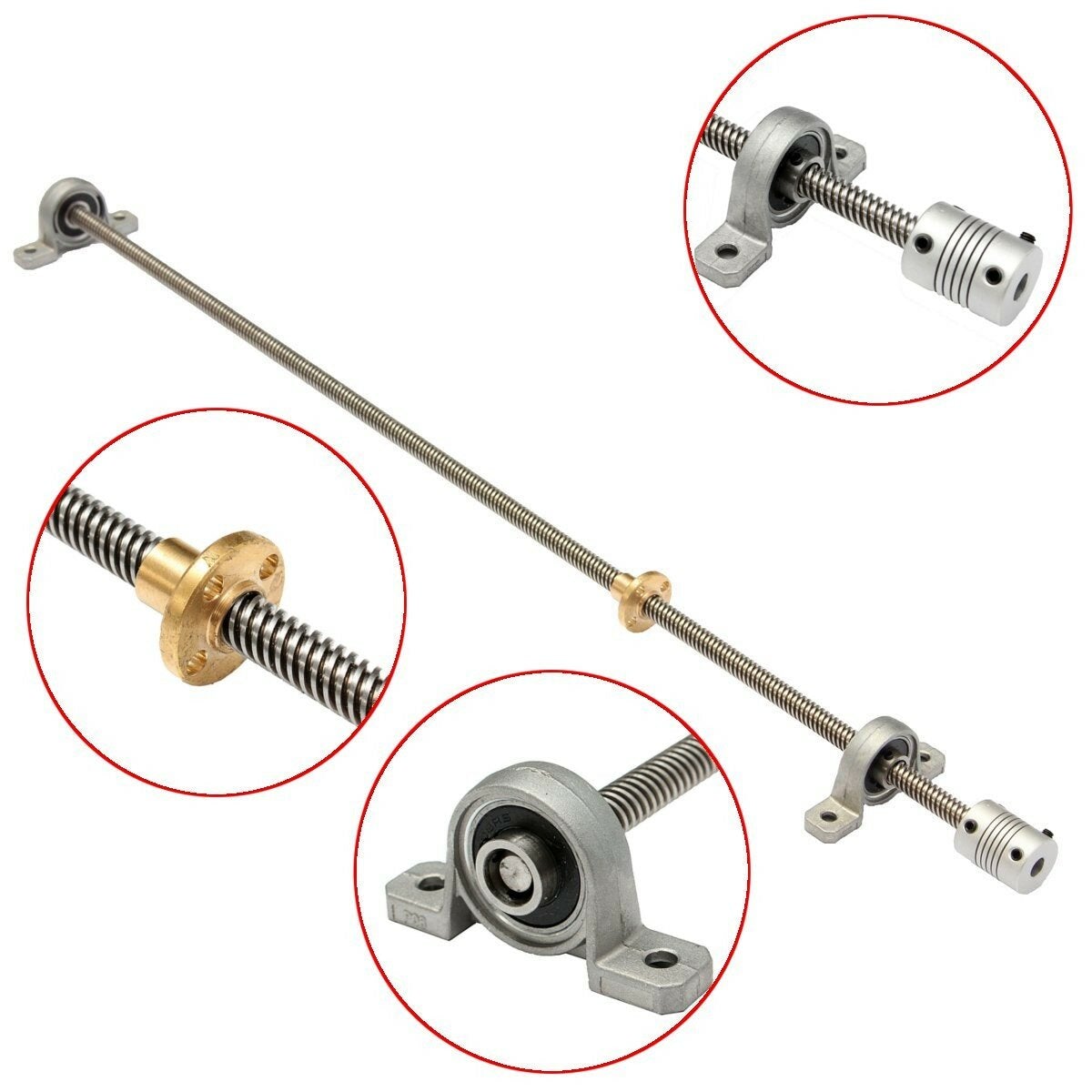 3D printer T8 500mm Stainless Steel Lead Screw Coupling Shaft Mounting Support
