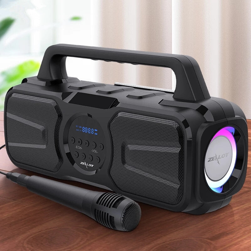 Bluetooth Speaker Double Bass Drivers Karaoke Microphone Colorful Light FM Radio TF Card AUX Music 40W Center Portable Speaker