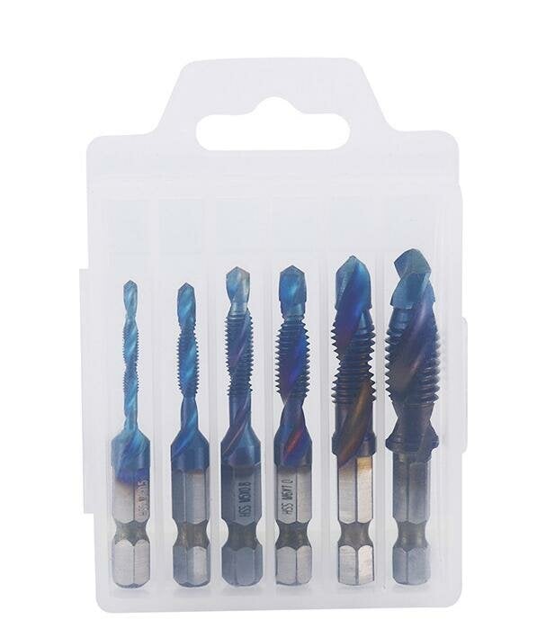 6pcs M3-M10 Combination Drill Tap Bit Hex Shank Blue Coated Deburr Countersink Bits Screw Thread Metric