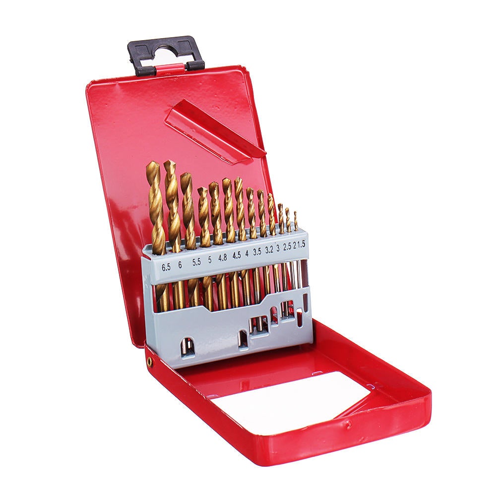 13Pcs M2 HSS 6542 Twist Drill Bit Set 1-6.5mm Titanium Coated Drill Bit with Metal Box for Wood Metal Drilling