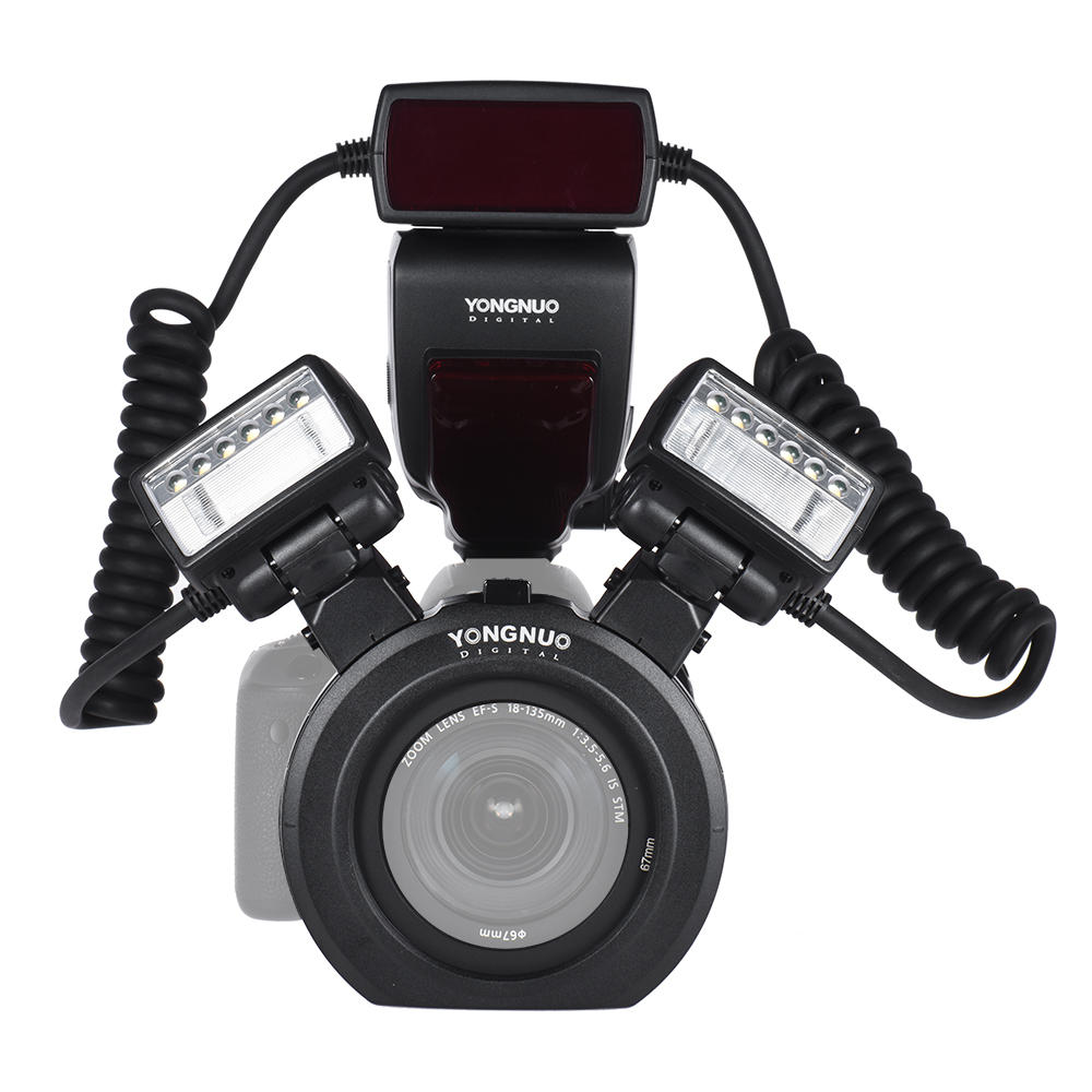 TTL Macro Flash Speedlite for Canon with 2pcs Flash Head and 4pcs Adapter Rings