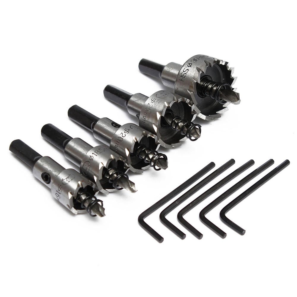 5pcs 16-30mm Hole Saw Cutter Drill Bit Set HSS Sheet Metal Reamer with Wrench