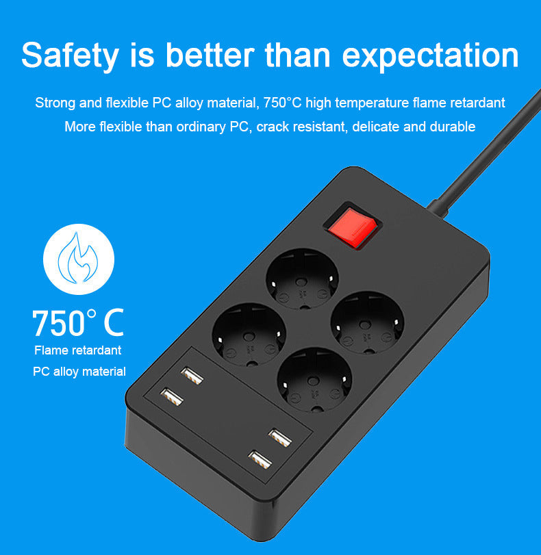 European Standard Socket 4 Jacks 4 USB Smart Power Converter German Standard Plug Home Office Power Adapter