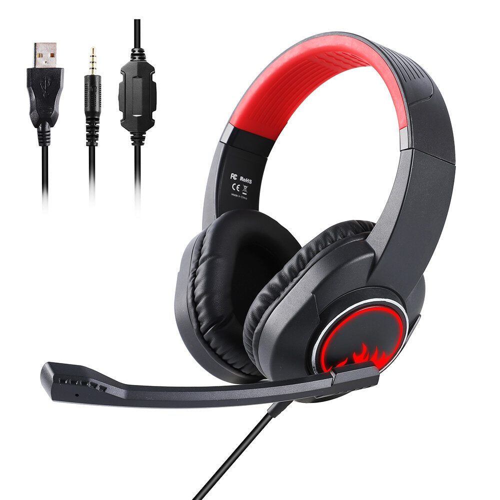 Gaming Headset 3.5mm Wired Headphone with Microphone Noise Cancelling LED Light for PS4 for Xbox One for PC