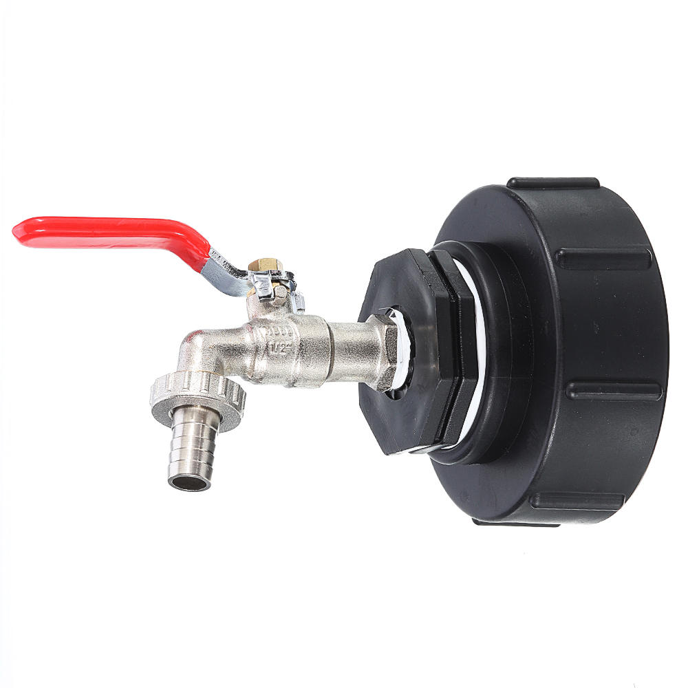 S100x8 Brass Tank Adapter Double Tap Coarse Thread Outlet Replacement Drain to 1/2'' Hose Barb Coupler Valve Fitting Parts Connector for Garden