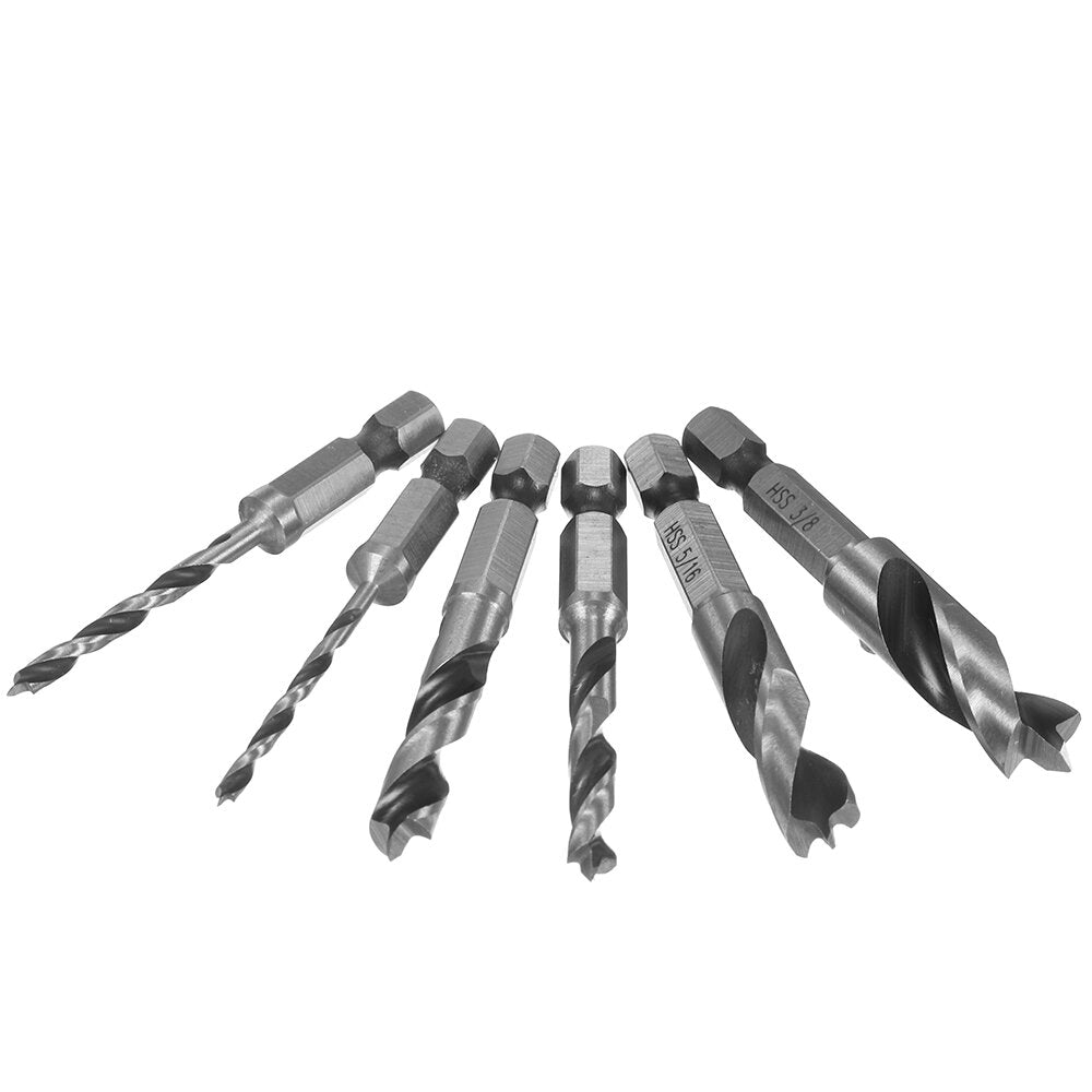 6pcs HSS 4241 Woodworking Drill Bits Set 1/4 Inch Quick Change Hex Shank Stubby Bit